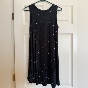 Loft Swing Dress Black Sleeveless Dress with White Polka Dots